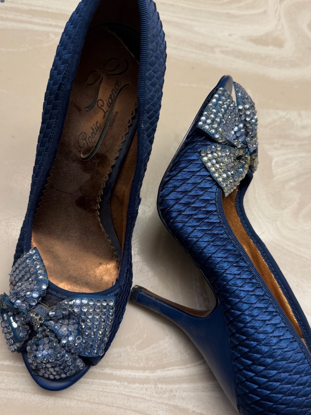 Crystal Bow Peep-Toe Heels